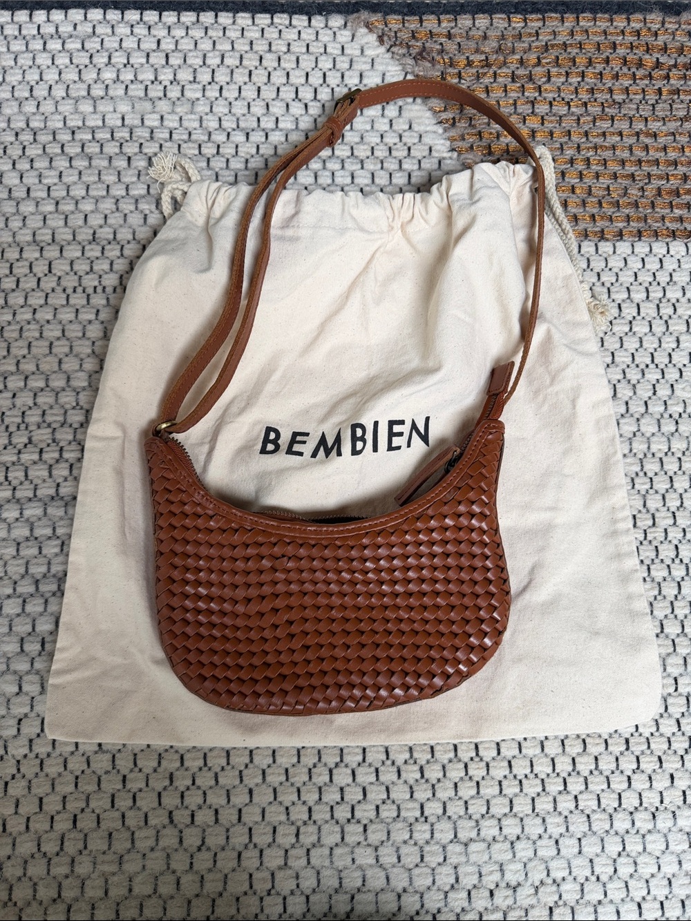 Bembien Tan Woven Leather Shoulder Bag
